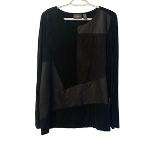 Chico's Women's Black Patchwork Long Sleeve‎ Blouse Size 3 Casual
